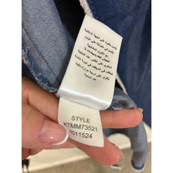 Kenneth Cole New York Denim Blouse Preppy Minimalist M Asymmetrical Western - Picture 5 of 6